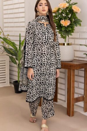 Regalia Black & White 3-Piece Printed Lawn