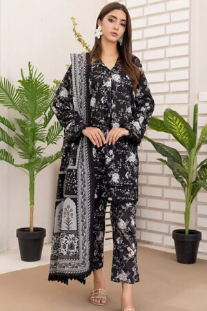 Regalia Black & White 3-Piece Printed Lawn