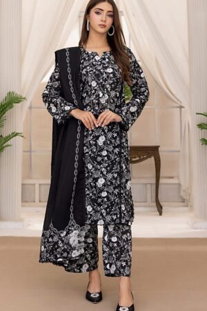 Regalia Black & White 3-Piece Printed Lawn