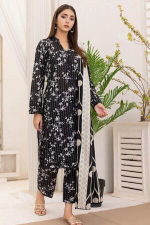 Regalia Black & White 3-Piece Printed Lawn