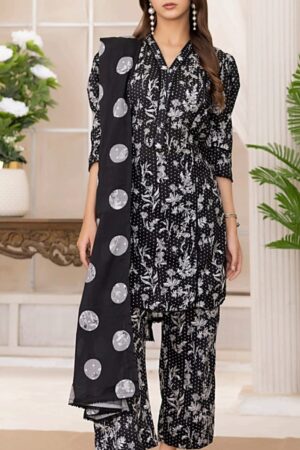 Regalia Black & White 3-Piece Printed Lawn
