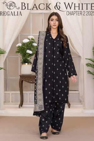 Regalia Black & White 3-Piece Printed Lawn